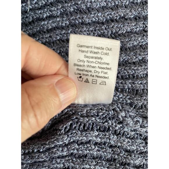 Upcylce Boho Sweater Womens M Blue Patchwork Lagenlook Cardigan Linen Knit - Picture 8 of 11